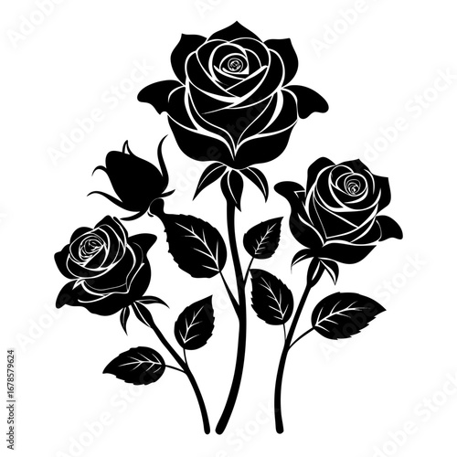 Floral Mystic Roses Bundle Silhouette Vector Design Isolated on White