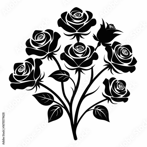 Floral Mystic Roses Bundle Silhouette Vector Design Isolated on White