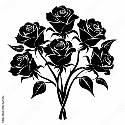 Floral Mystic Roses Bundle Silhouette Vector Design Isolated on White