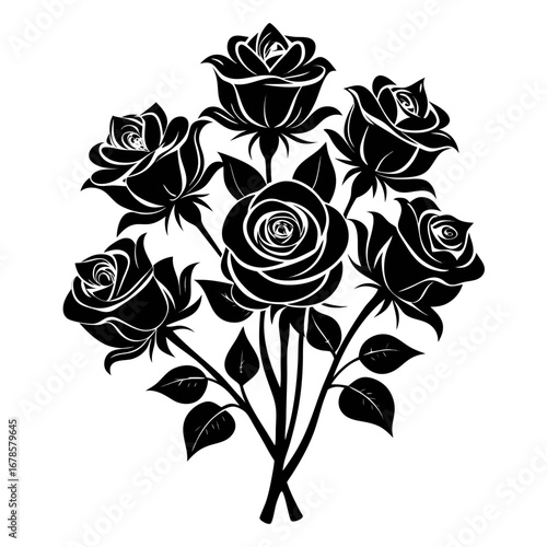 Floral Mystic Roses Bundle Silhouette Vector Design Isolated on White