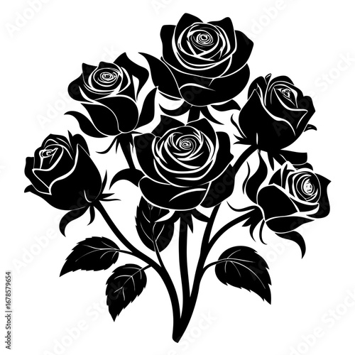 Floral Mystic Roses Bundle Silhouette Vector Design Isolated on White