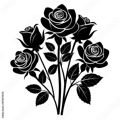 Floral Mystic Roses Bundle Silhouette Vector Design Isolated on White