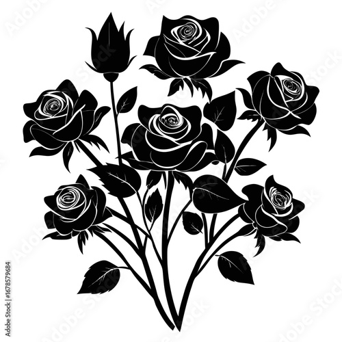 Floral Mystic Roses Bundle Silhouette Vector Design Isolated on White