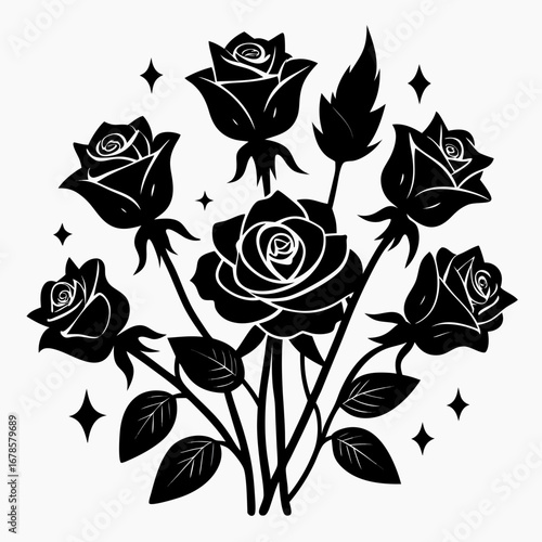 Floral Mystic Roses Bundle Silhouette Vector Design Isolated on White