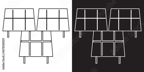 Digital voltage meter line and inverse icon. Minimalist illustration of a digital voltage meter device, showing both light and dark theme line art for technical or educational use.

