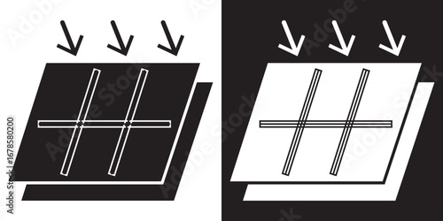 Digital voltage meter line and inverse icon. Minimalist illustration of a digital voltage meter device, showing both light and dark theme line art for technical or educational use.

