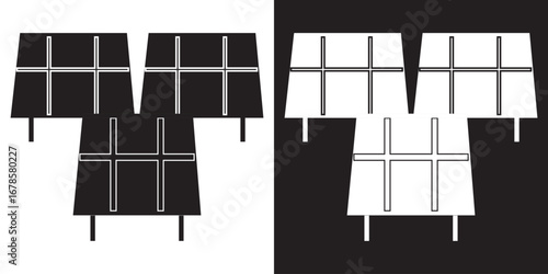 Digital voltage meter line and inverse icon. Minimalist illustration of a digital voltage meter device, showing both light and dark theme line art for technical or educational use.

