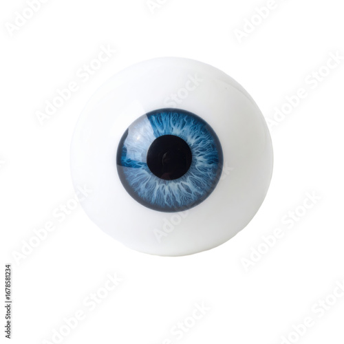 A realistic blue human eye with visible iris details on a transparent background. Suitable for spooky Halloween themes and holiday crafts.
