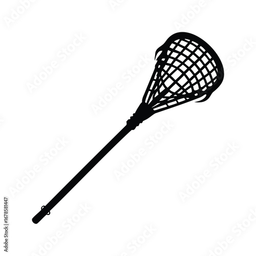 Lacrosse stick in black silhouette isolated on white background illustration, lacrosse stick silhouette vector illustration