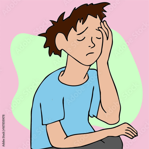 boy sitting worried depression concept worrisome sad.eps