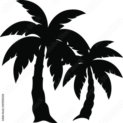 Silhouette of two palm trees iconic tropical beach vegetation exotic paradise summer vacation destination silhouette