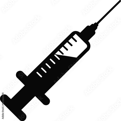Black medical syringe with liquid injection needle