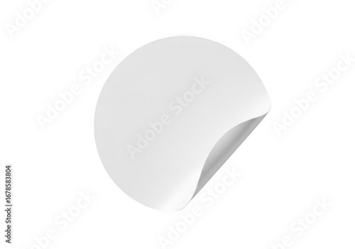 Blank white round sticker with curled edge isolated on transparent background