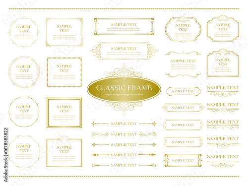 vintage frame set 12_gold／Set of Decorative vintage frames and borders set. Design elements for packaging design and invitations. Vector design. floral ornament.