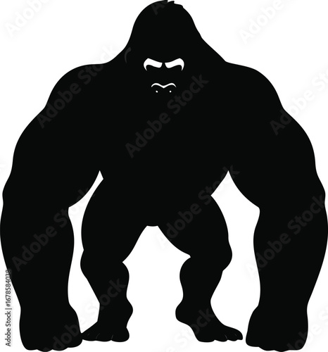 Powerful black gorilla silhouette majestic primate facing forward full body power strength dominance wildlife silhouette