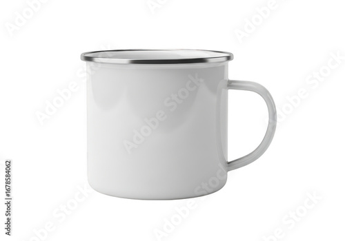 White enamel camping mug isolated on transparent background