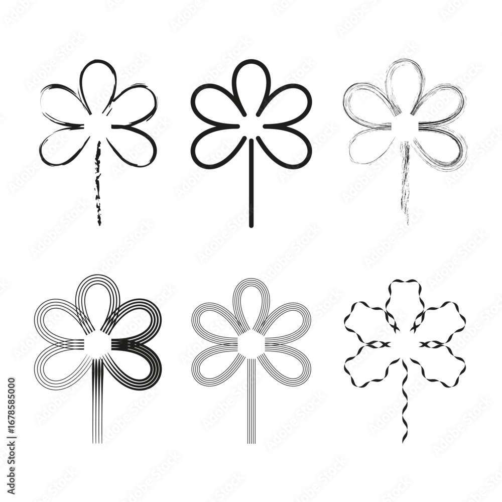 Obraz premium Abstract floral shapes. Hand drawn outline. Decorative flower elements. Vector nature illustration.
