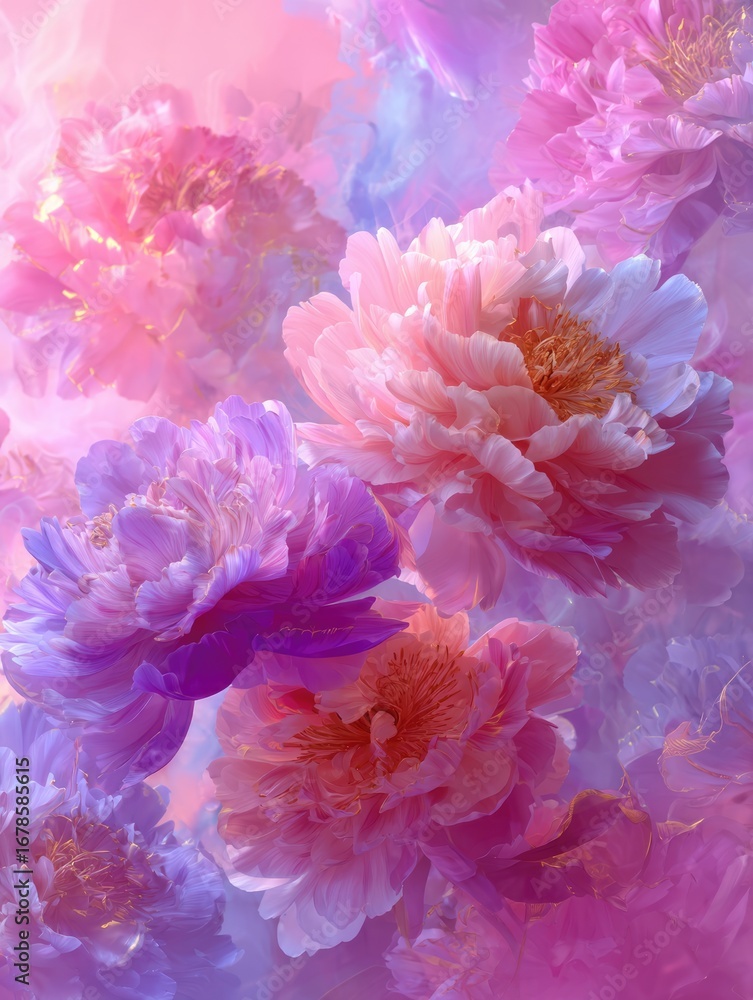 Obraz premium Soft-focus peonies in pastel hues