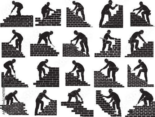 Bricklayer Building Wall Silhouette SVG