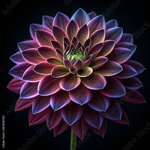 A stunning flower with exactly 10 petals, each petal in a different dark rich color (deep red, royal blue, emerald green, violet, maroon, navy blue, dark teal, plum, charcoal gray, dark gold), elegant