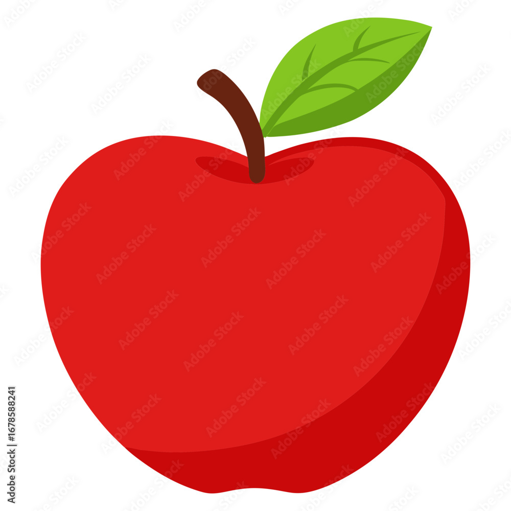 Fototapeta premium Illustration of a red apple with green leaf for healthy eating and fruit nutrition concepts