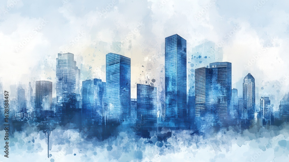 Fototapeta premium Cityscape of skyscrapers in serene urban environment during daytime