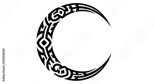 Vector crescent moon with tribal style pattern, perfect for tattoos, logos, or any design project needing a celestial PNG element. High-resolution, scalable, and easily customizable for your creative