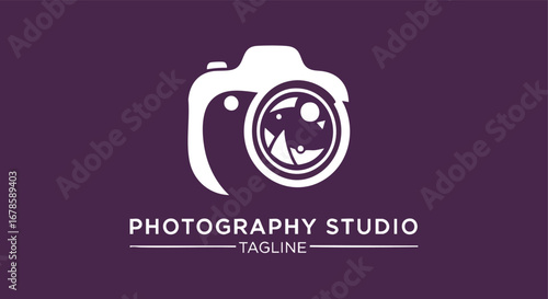 Modern white camera logo for professional photography studio brand identity