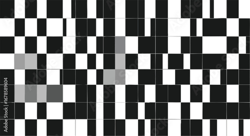Modern abstract geometric pattern with black and white squares and rectangles creating a striking visual effect