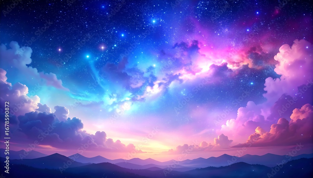 Fototapeta premium Colorful starry sky over a mountain landscape