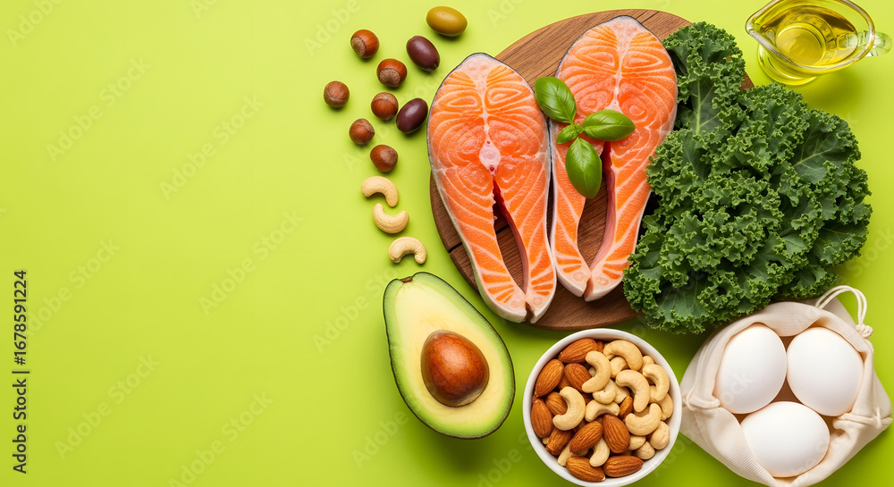 Fototapeta premium Healthy foods rich in omega 3 fatty acids and nutrients