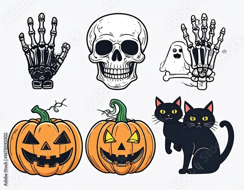 Classic Halloween Icons: Skulls, Pumpkins, and Black Cats
