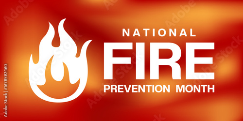 October is National Fire Prevention Month. Great for posters, banners and social media. Red background.