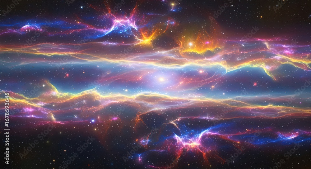 Obraz premium Stunning vibrant nebula swirls with distant stars, captivating cosmic wonder and exploration