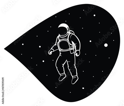 Astronaut Floating in Deep Space Illustration Graphic Design Silhouette Concept