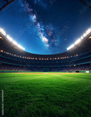 Night baseball stadium, Milky Way