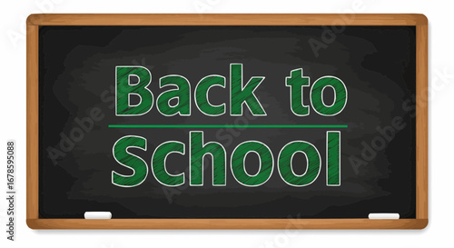 Back to school message written on chalkboard in green letters  