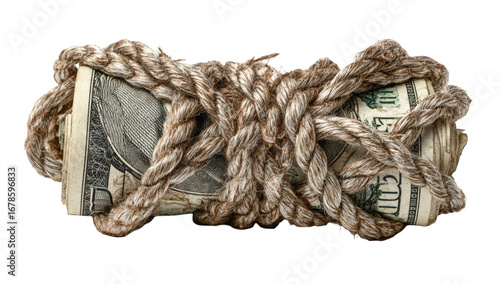 Rolled cash bound by rope