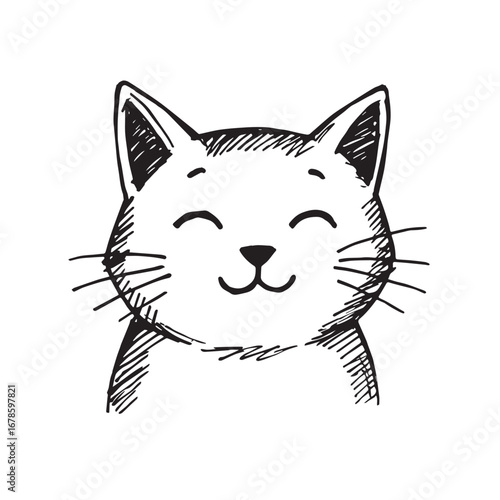 Cat Doodle Black and White Illustration Vector Image Cute Kitten Sketch Line Art Drawing Silhouette