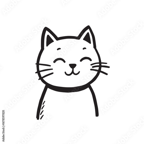 Cat Doodle Black and White Illustration Vector Image Cute Kitten Sketch Line Art Drawing Silhouette