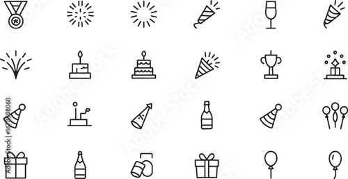 Assortment of Party and Celebration Icons with Gifts and Balloons holiday event
