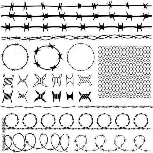 Barbed wire icon vector set. Barbwire illustration sign collection. Fence symbol or logo.