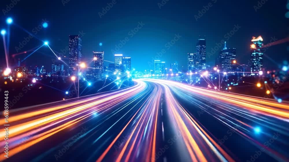 Cityscape highway night time technology Cityscape highway night time technology