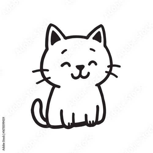 Cat Doodle Black and White Illustration Vector Image Cute Kitten Sketch Line Art Drawing Silhouette