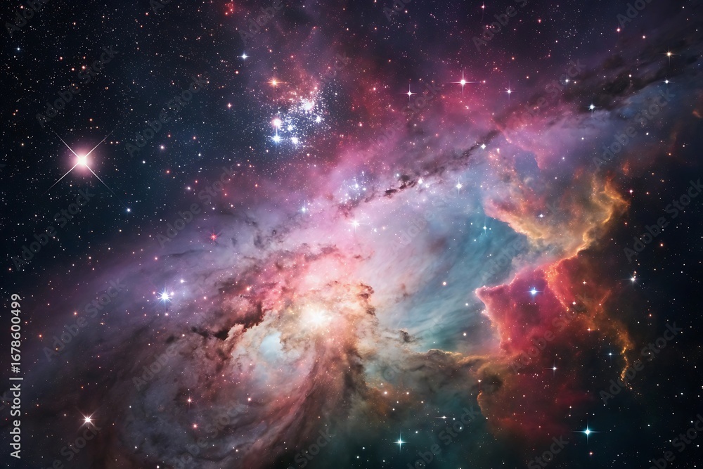 Obraz premium Colorful galaxy with many stars and a large cloud of gas