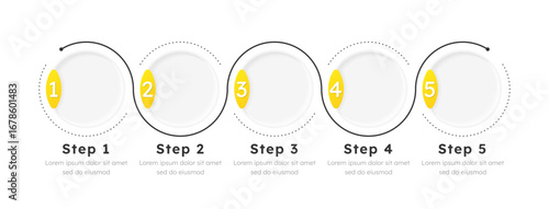 Workflow structure infographic template. Strategy planning, mapping. Data visualization with 5 steps. Empty process vector design. Editable blank options info graphics. Lexend font used