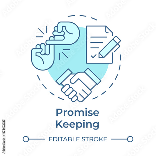 Promise keeping soft blue concept icon. Commitments to stakeholders. Corporate social responsibility pillar. Round shape line illustration. Abstract idea. Graphic design. Easy to use in booklet