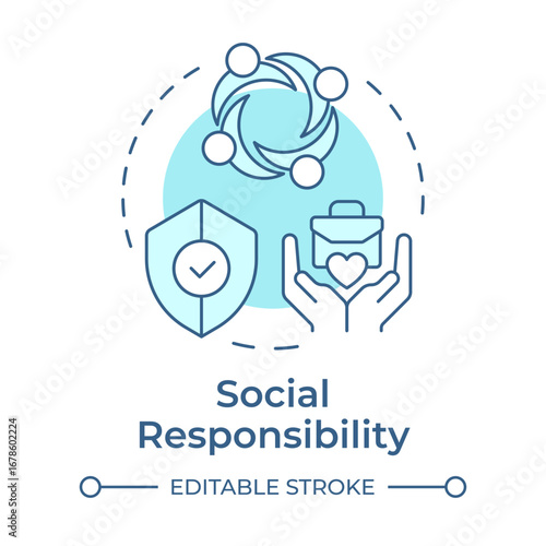 Social responsibility soft blue concept icon. Business company impact on people regulation. Type of CSR. Round shape line illustration. Abstract idea. Graphic design. Easy to use in booklet