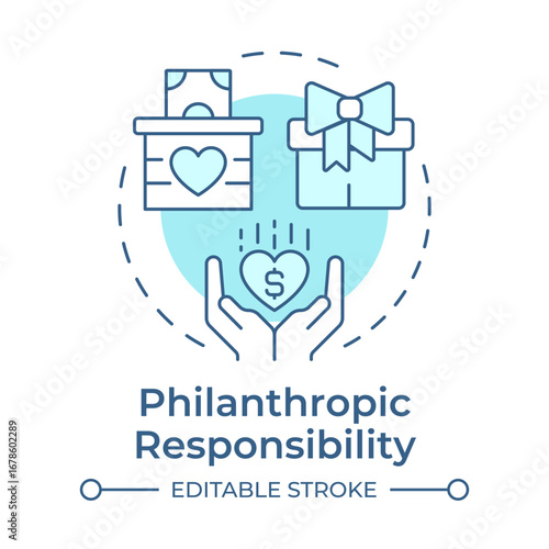 Philanthropic responsibility soft blue concept icon. Business voluntary efforts. Type of corporate liability. Round shape line illustration. Abstract idea. Graphic design. Easy to use in booklet