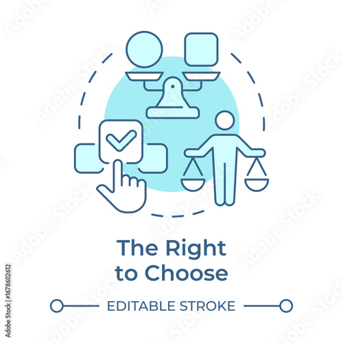 Right to choose soft blue concept icon. Access to variety of products and services. Legal customer protection. Round shape line illustration. Abstract idea. Graphic design. Easy to use in booklet